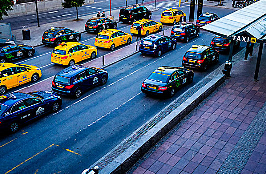 出租车,等待,正面,中央车站,斯德哥尔摩,瑞典,欧洲