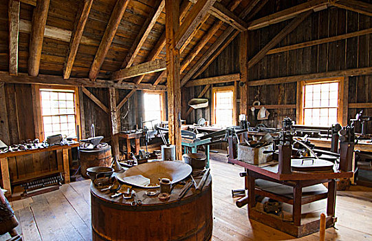 佛蒙特州,著名,老,博物馆,1780年,室内,锯木场,楼上,工具,店