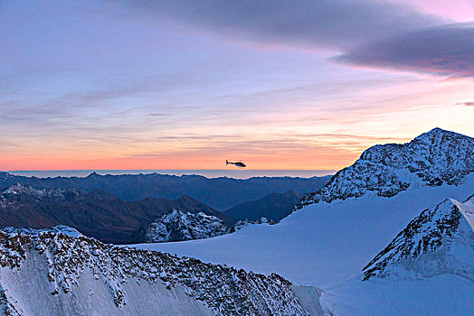 航拍,直升飞机,飞行,顶峰,多,边界,意大利,瑞士