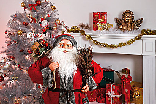圣诞老人,装饰,圣诞树,正面,壁炉,圣诞节,包裹