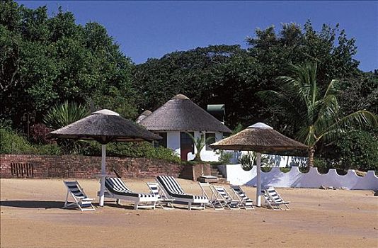 折叠躺椅,遮阳伞,酒店,马拉维,非洲