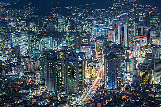 韩国,首尔,地区,日落,中心