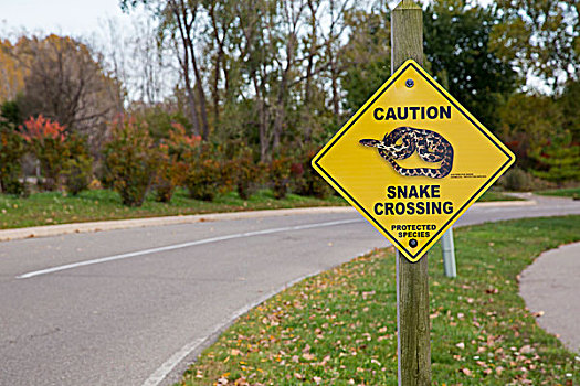警告标识,蛇,英磅,州立公园,密歇根,美国,北美