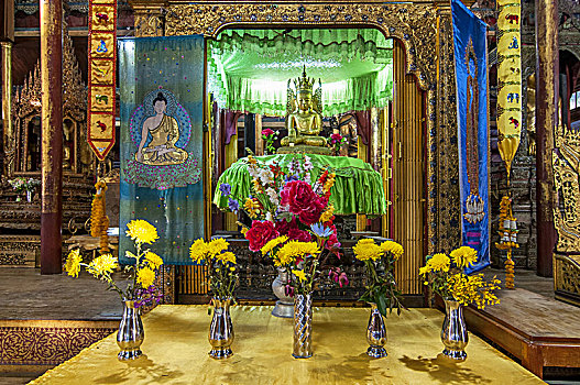 佛,神祠,室内,寺院,最大,茵莱湖,缅甸