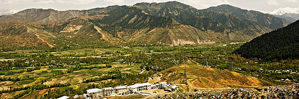 俯拍,房子,山谷,查谟-克什米尔邦,印度