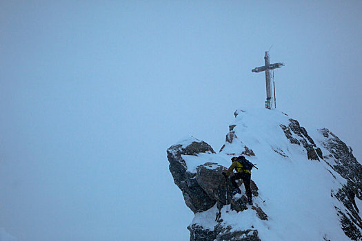 顶峰,攀登,冬天,希尔弗莱塔,阿尔卑斯山,奥地利