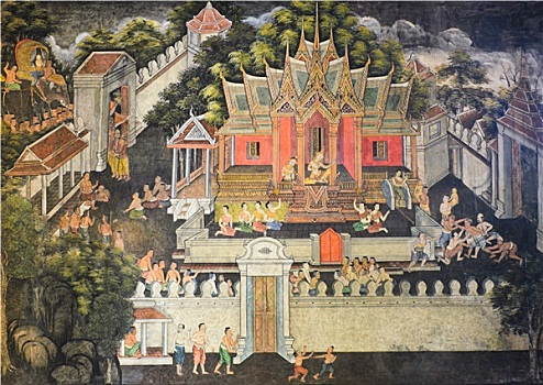 泰国,壁画,生活,佛