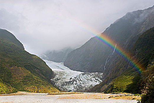 风景,冰河,彩虹,弗朗茨约瑟夫冰川,西区国家公园,南阿尔卑斯山,南岛,新西兰