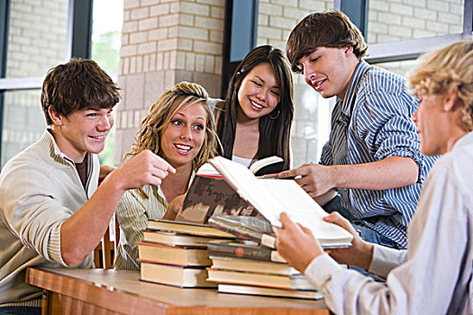 青少年,学生,休闲,图书馆,书本,男孩,指点
