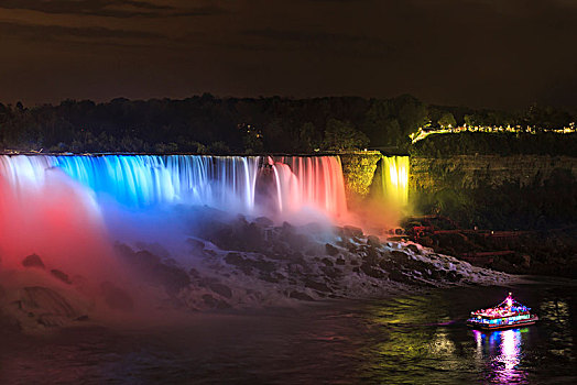 游船,正面,光亮,瀑布,美洲瀑布,布里尔维尔瀑布,尼亚加拉瀑布,安大略省,加拿大,北美