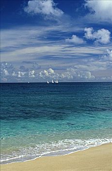 夏威夷,瓦胡岛,北岸,帆船赛,远景,海岸线,云
