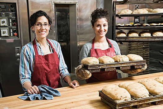 女性,做糕点,工作,糕点店,长条面包