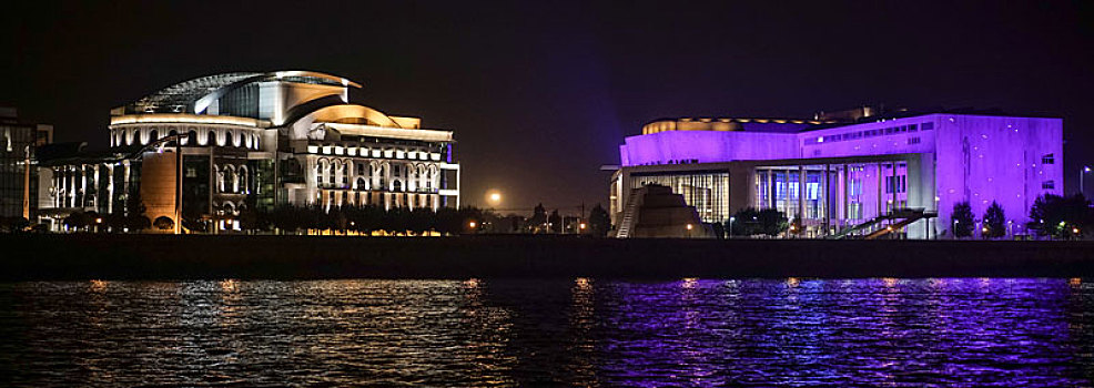 国家剧院,博物馆,光亮,夜晚,布达佩斯