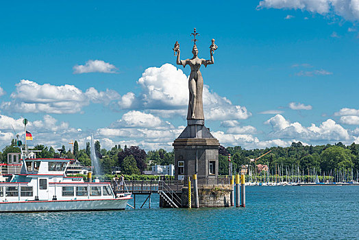 雕塑,因佩里亚,港口,入口,康士坦茨湖,康士坦茨,巴登符腾堡,德国,欧洲