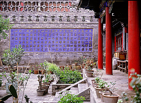 瓷砖墙壁,正面,佛教,寺院