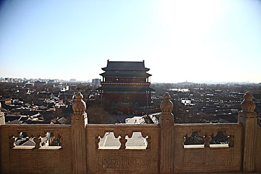 中国,北京,全景,风景,地标,建筑,街道,房屋,屋顶,钟鼓楼文化广场,鼓楼,钟楼