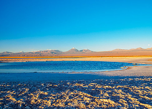 泻湖,日落,盐湖,阿塔卡马沙漠,安托法加斯塔大区,智利,南美
