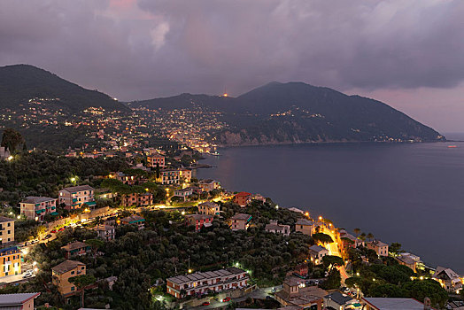 风景,晚上,省,热那亚,意大利,里维埃拉,利古里亚,欧洲
