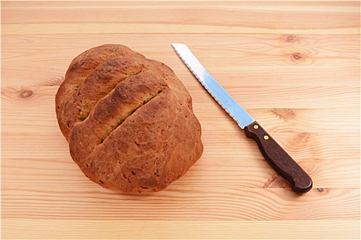新鲜,烘制,面包,面包刀