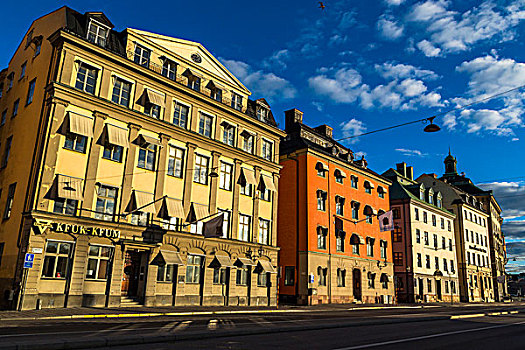 阳光,反射,建筑,城市街道,格姆拉斯坦,老城,斯德哥尔摩,瑞典