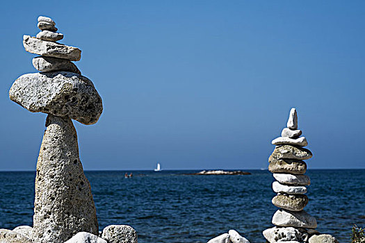 一堆,石头,海岸,伊斯特利亚,克罗地亚