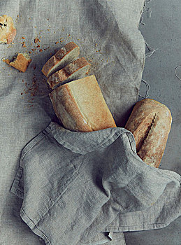 法国棍式面包片,亚麻布,布
