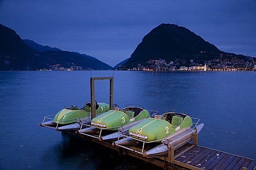 瑞士,提契诺河,湖,卢加诺,圣萨尔瓦多,桨轮船,晚间