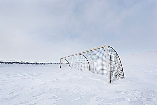 曲棍球网,积雪,土地