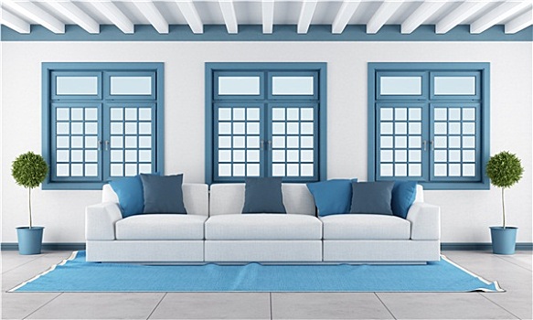 白色,蓝色,客厅