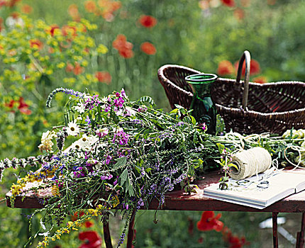 束,野花,花园桌