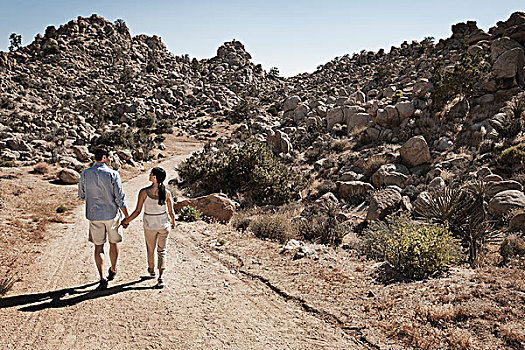 两个人,情侣,走,岩石,风景,小路