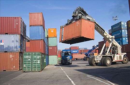 货物集装箱,卡车,港口,德国
