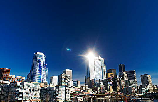 西雅图,城市天际线,蓝天