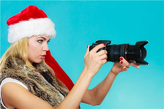 摄影师,女孩,圣诞帽,拍摄,图像
