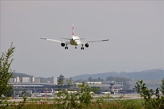 空中客车,瑞士航空公司,接近,机场,苏黎世,瑞士