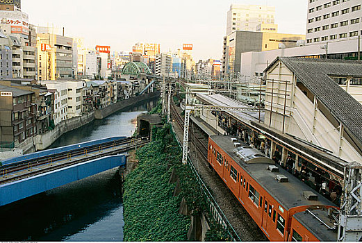 俯视,火车站,城市,东京,日本