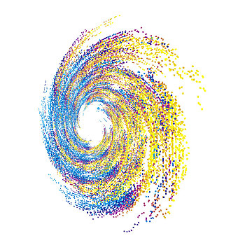 彩色动态圆点粒子构成飞溅漩涡图案