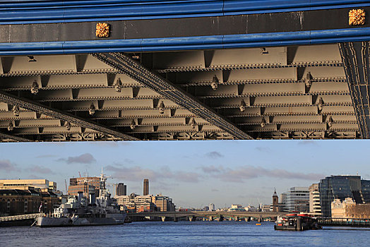 仰拍,铁,建筑,塔桥,泰晤士河,伦敦,区域,英格兰,英国,欧洲