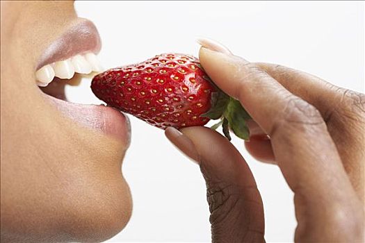 女人,吃,草莓
