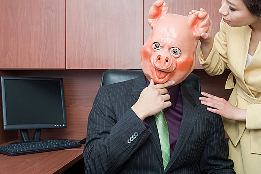 商务人士,猪,面具,职业女性