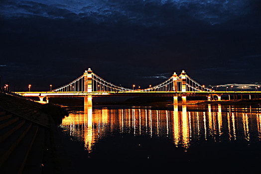 悬索桥牡丹江兴隆大桥夜景