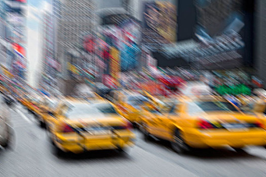 模糊,黄色,出租车,纽约,美国