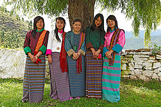 美女,穿,彩色,服装,不丹,地区,亚洲