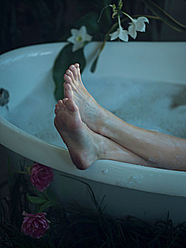 美女,浴缸,翘脚,紧张,聚焦,脚