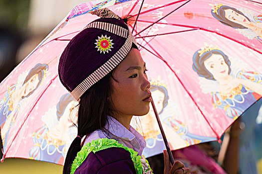 美女,衣服,传统,洪族人,服饰,新年,庆贺,老挝,亚洲