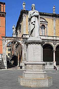 广场,历史,城镇,雕塑,但丁,维罗纳,威尼托,区域,意大利,欧洲