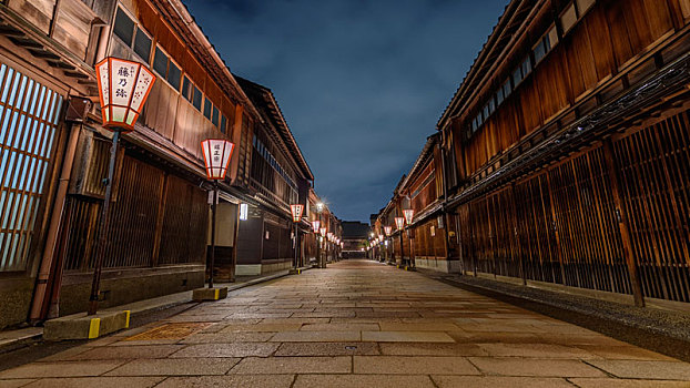 灯笼,街道,夜晚,金泽,日本