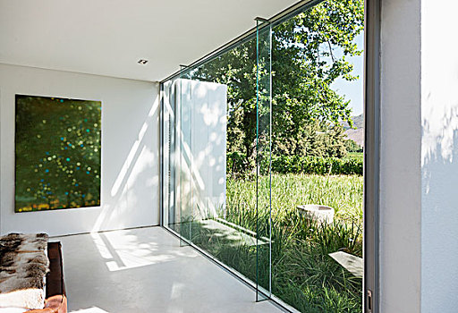现代住宅,玻璃,墙壁,远眺,草
