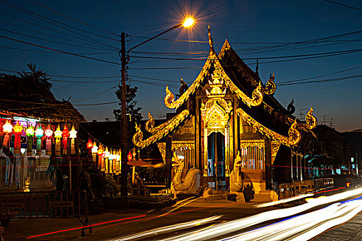 庙宇,夜晚,清迈,北方,泰国,亚洲