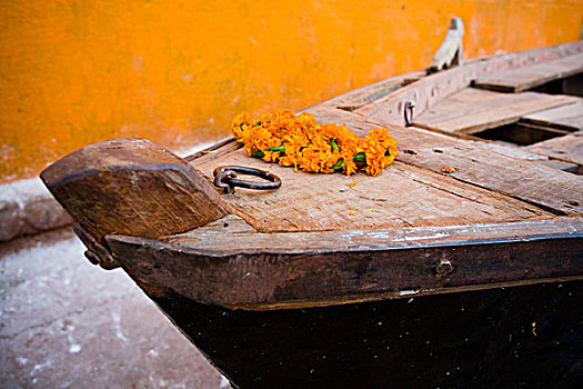花,木质,独木舟,瓦腊纳西,印度